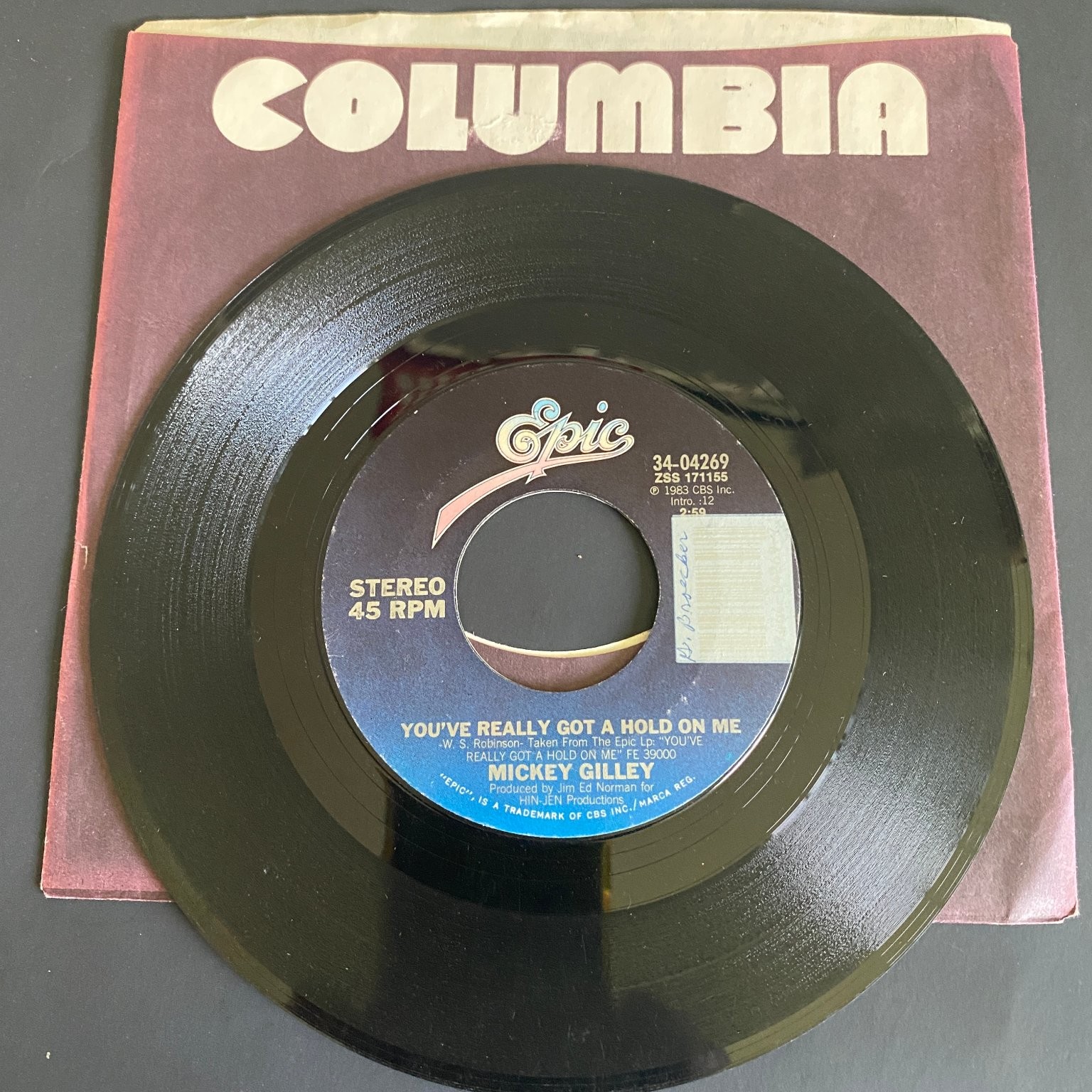 Mickey Gilley – You’ve Really Got A Hold On Me 7″ Single 1983 Epic Country 45