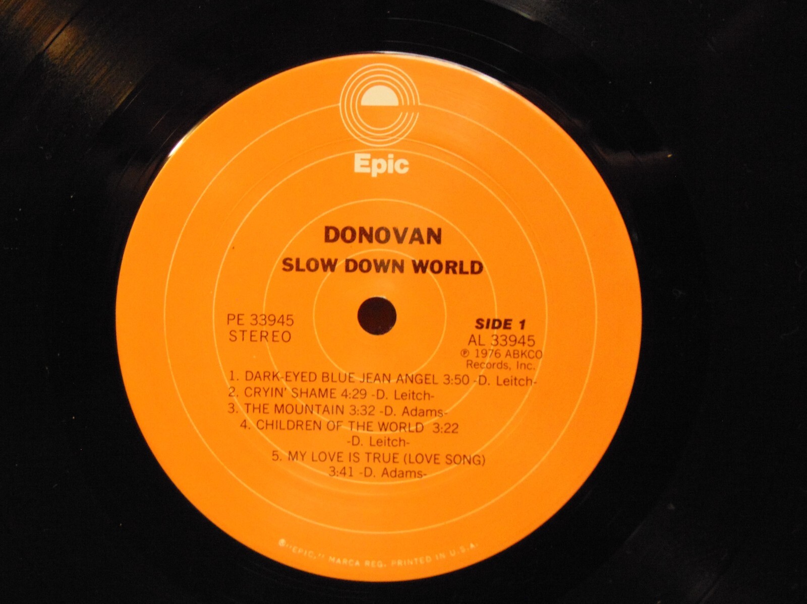 Donovan – Slow Down World – 1976 Epic PE 33945 Folk Rock Vinyl LP Record Album