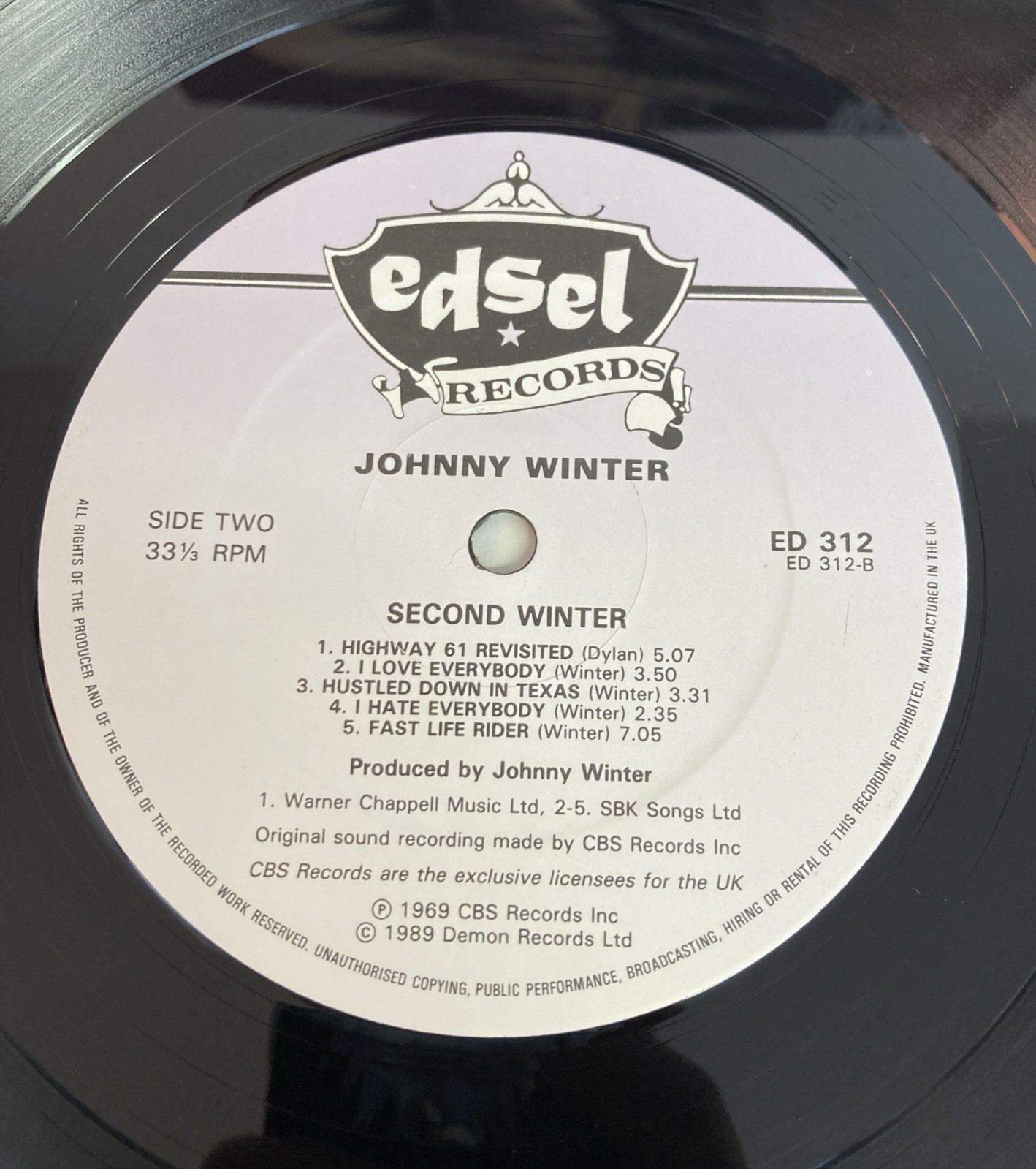 Johnny Winter Second Winter 12 Inch Vinyl LP 1989 Reissue Edsel Records VG+ VG+