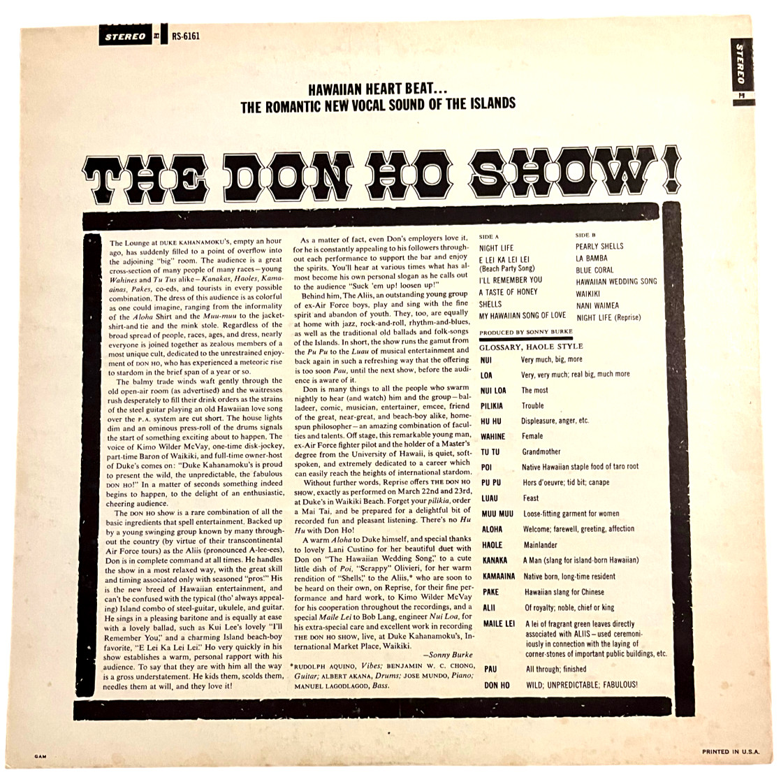Don Ho – The Don Ho Show! ‘Live from Hawaii – Reprise Records RS-6161 – 12″ LP