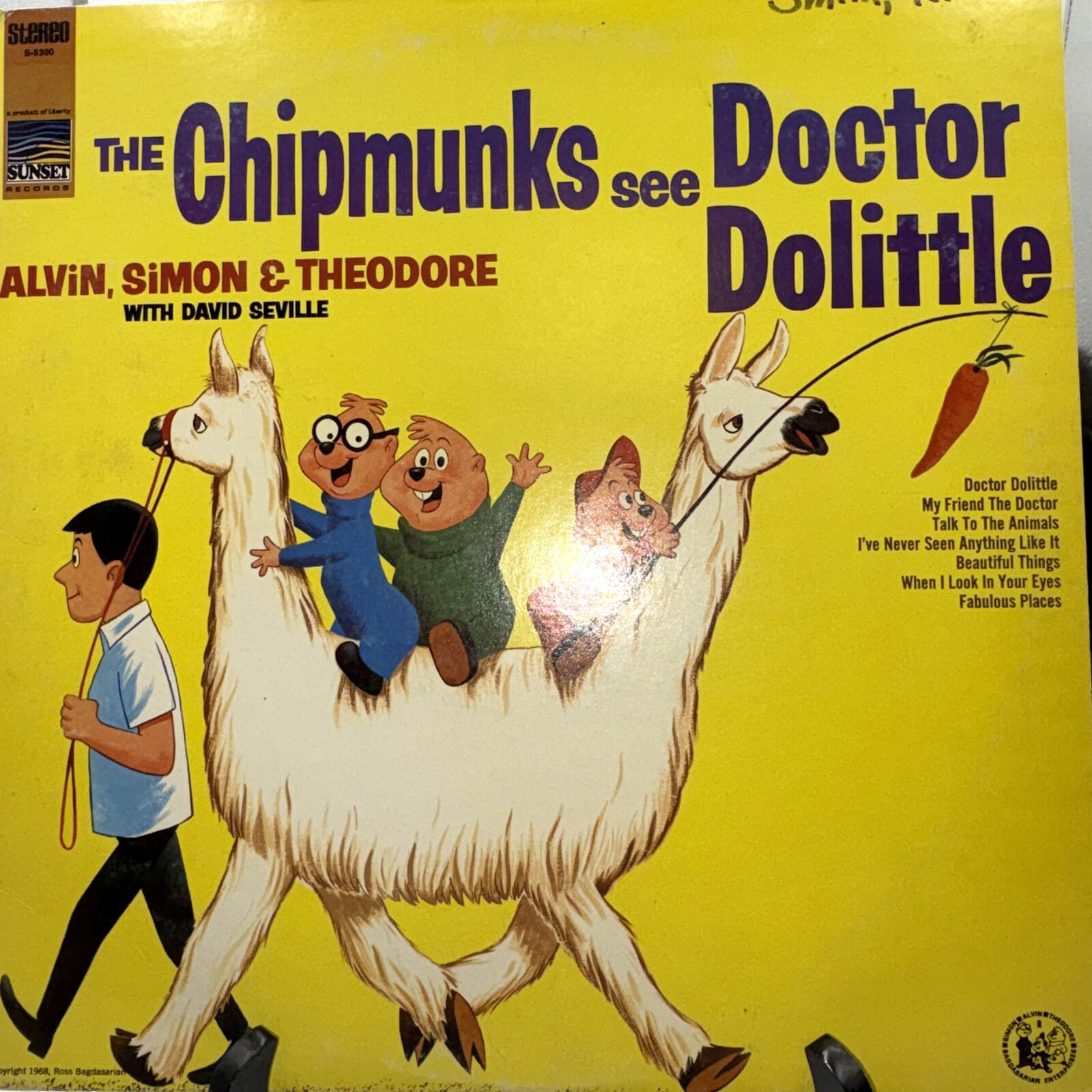 The Chipmunks See Doctor Dolittle LP Sunset S-5300 Stereo 1968