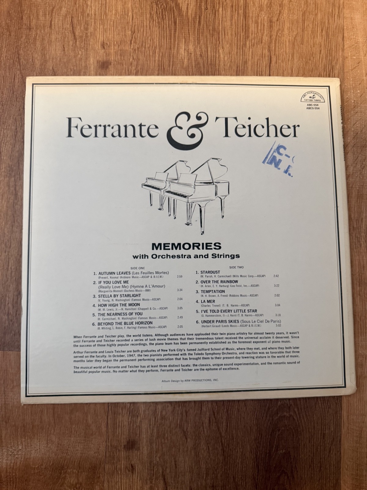Memories Ferrante and Teicher Orchestra ABC Paramount LP Monaural Mono ABC 554