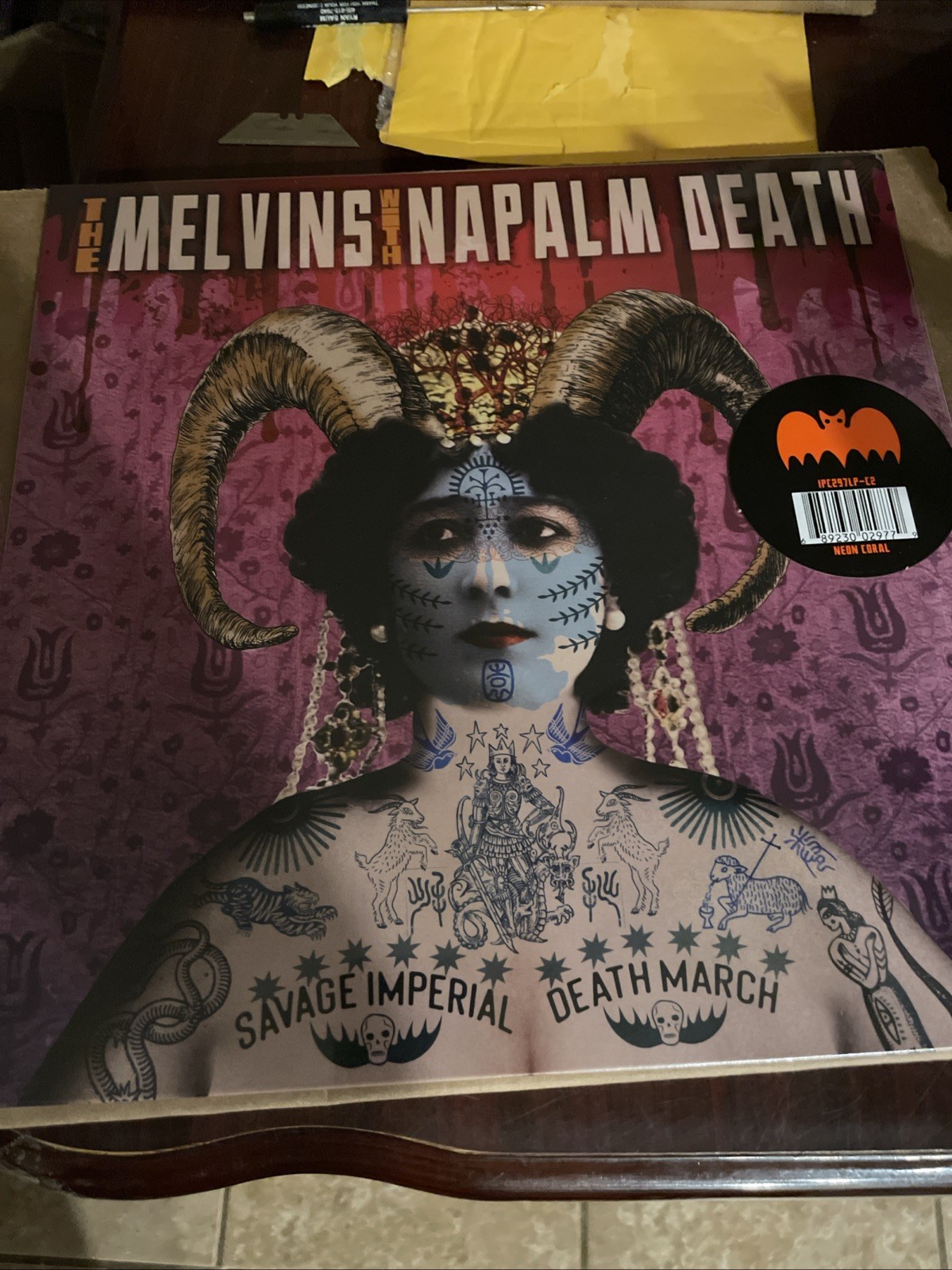Melvins Napalm Death Savage Imperial Death March NEON CORAL Color Vinyl x/300 BV