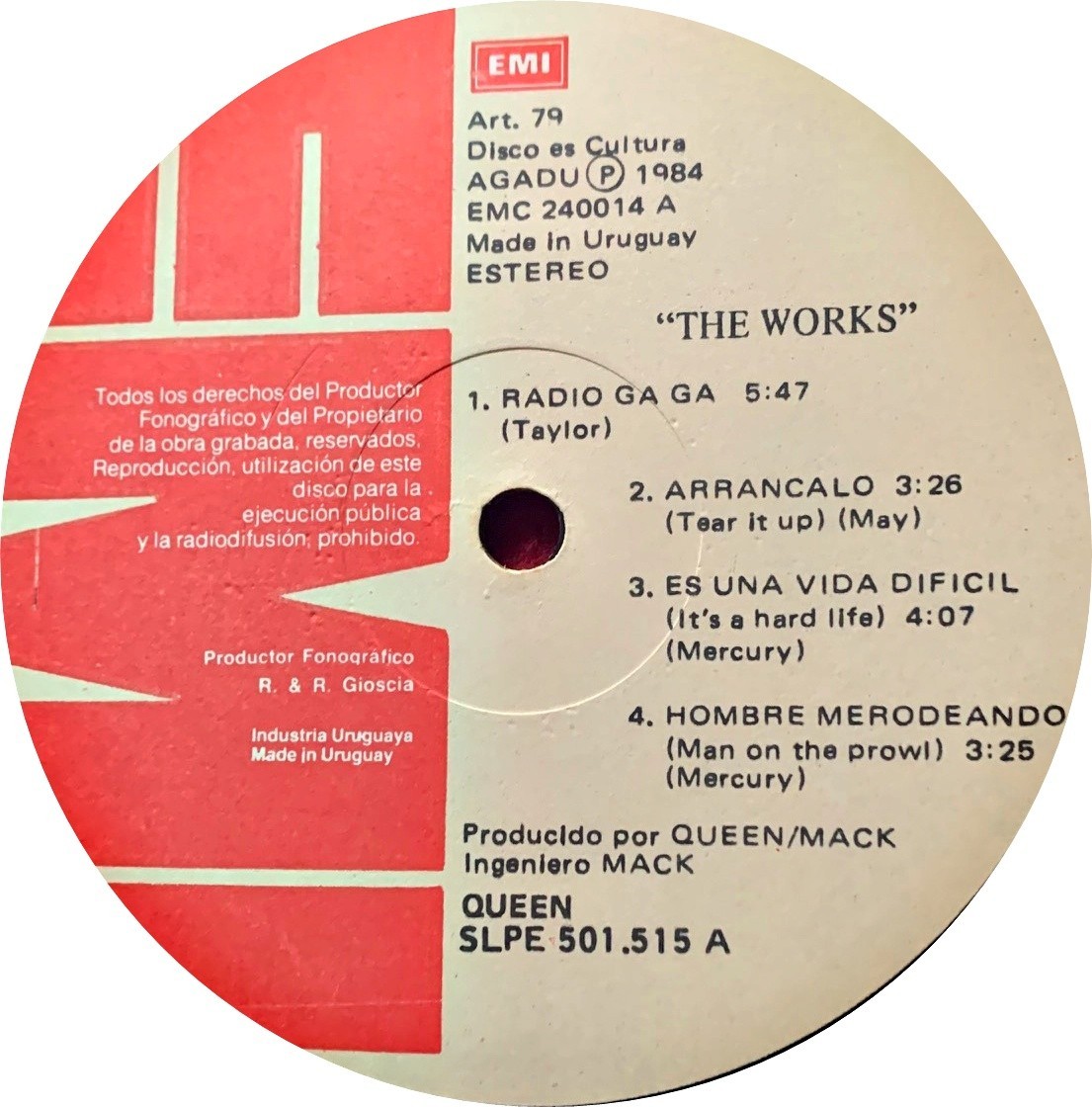 QUEEN – THE WORKS – Includes LYRICS SHEET – URUGUAY