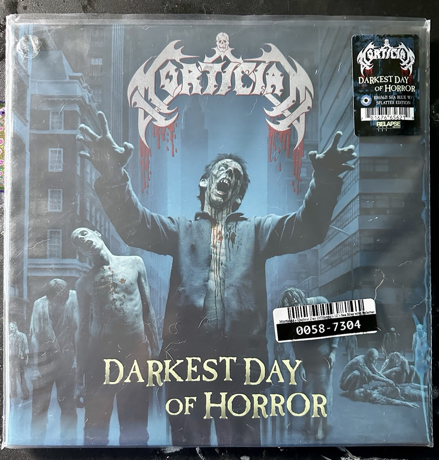 Mortician – Darkest Day of Horror 2024 Sea Blue w/ Splatter Vinyl LP Relapse