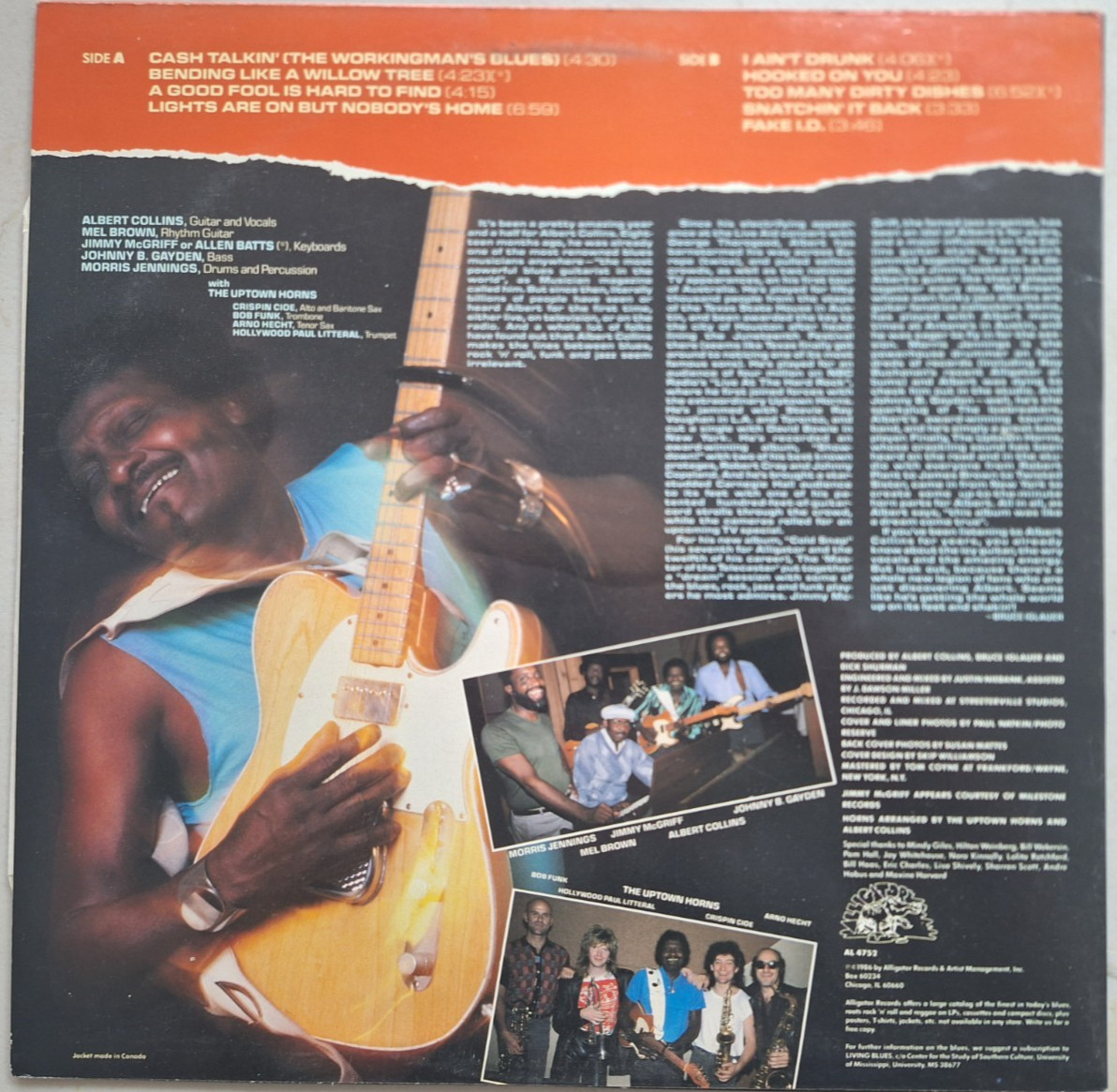 Albert Collins ~ Cold Snap (Alligator Records 1986 AL-4752) Ex Vinyl LP – Blues!