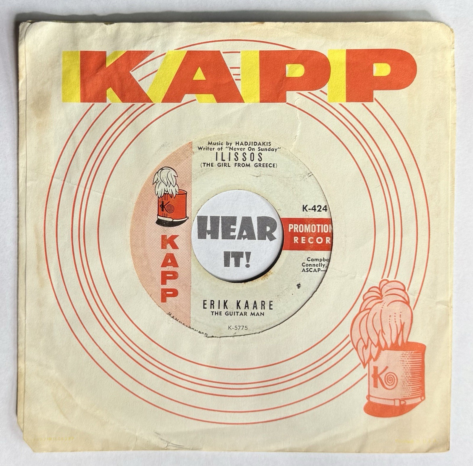 Twangy Surf Exotica Instro Rocker 45 ERIK KAARE Ilissos /Poor KAPP promo Greece