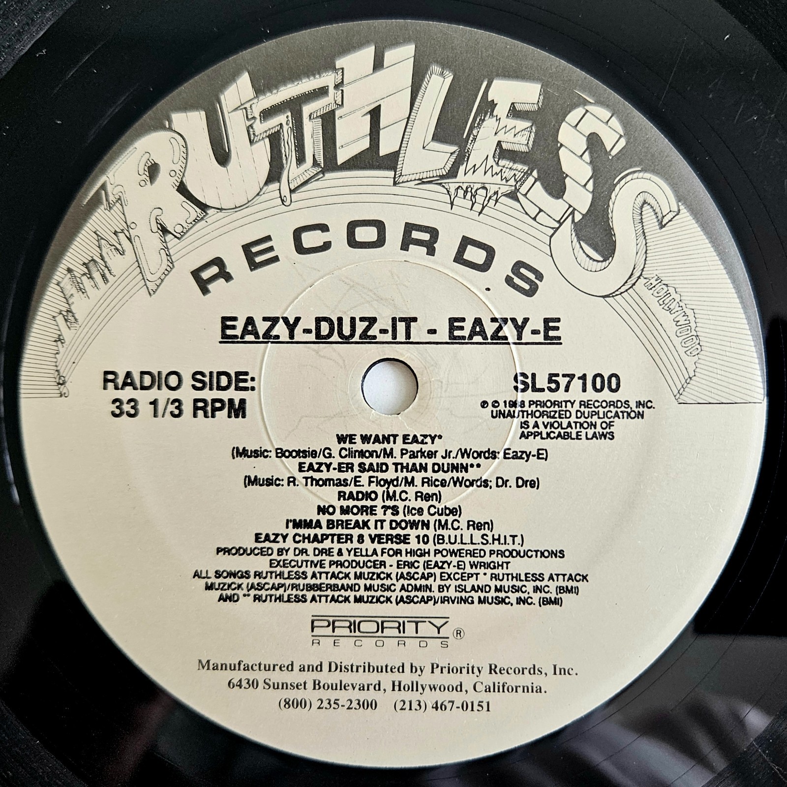 1988 – EAZY-E – EAZY-DUZ-IT LP – RUTHLESS RECORDS ORIGINAL PRESS – DR. DRE N.W.A