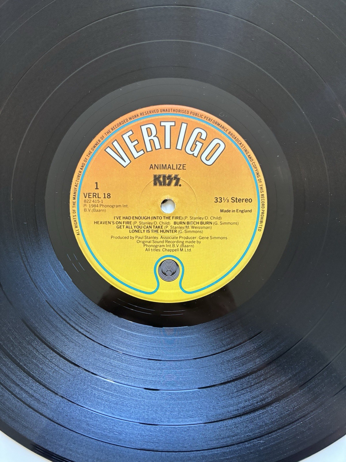Kiss ‎Animalize UK 1984 Vinyl Vertigo