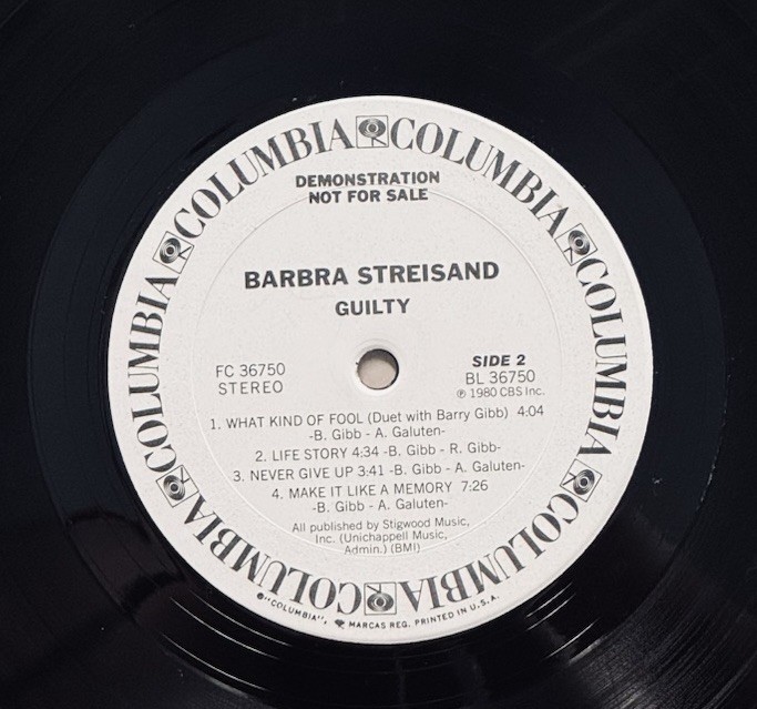 BARBRA STREISAND-GUILTY (1980) Columbia (FC 36750) WHITE LABEL PROMO OIS TESTED