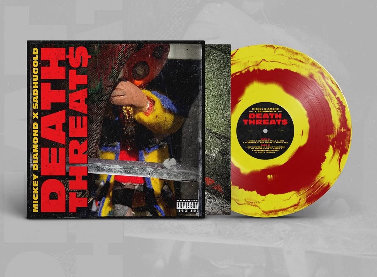 MICKEY DIAMOND Sadhugold Death Threats Yellow & Red Swirl Vinyl LP Umbrella