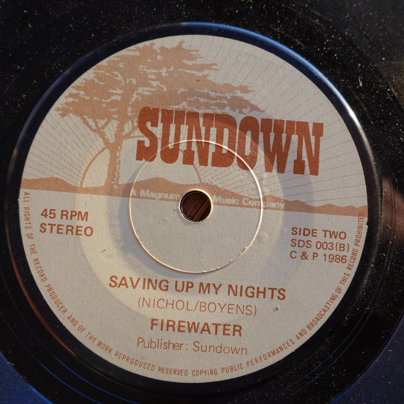 Firewater – Crazy / Saving Up My Nights 7″ Single Record 1986 Sundown Country