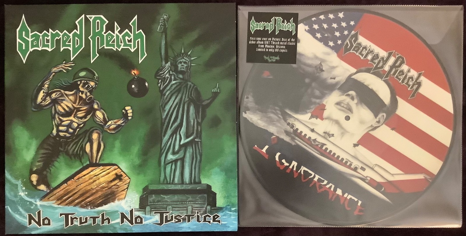 SACRED REICH 3LP LOT IGNORANCE NO TRUTH NO JUSTICE LIMITED VINYL PD THRASH METAL