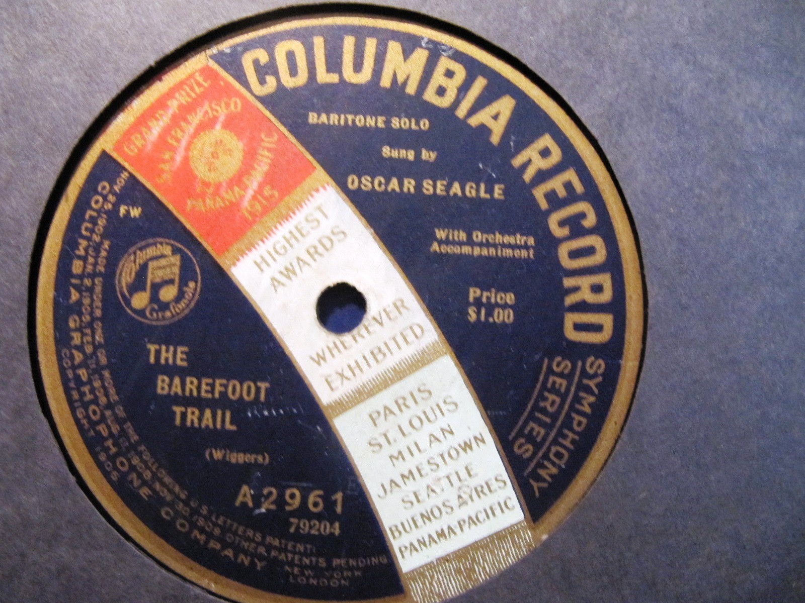 1920 OSCAR SEAGLE Bar VOICE TEACHER The Barefoot Trail/ Lassie o’ Mine COL A2961