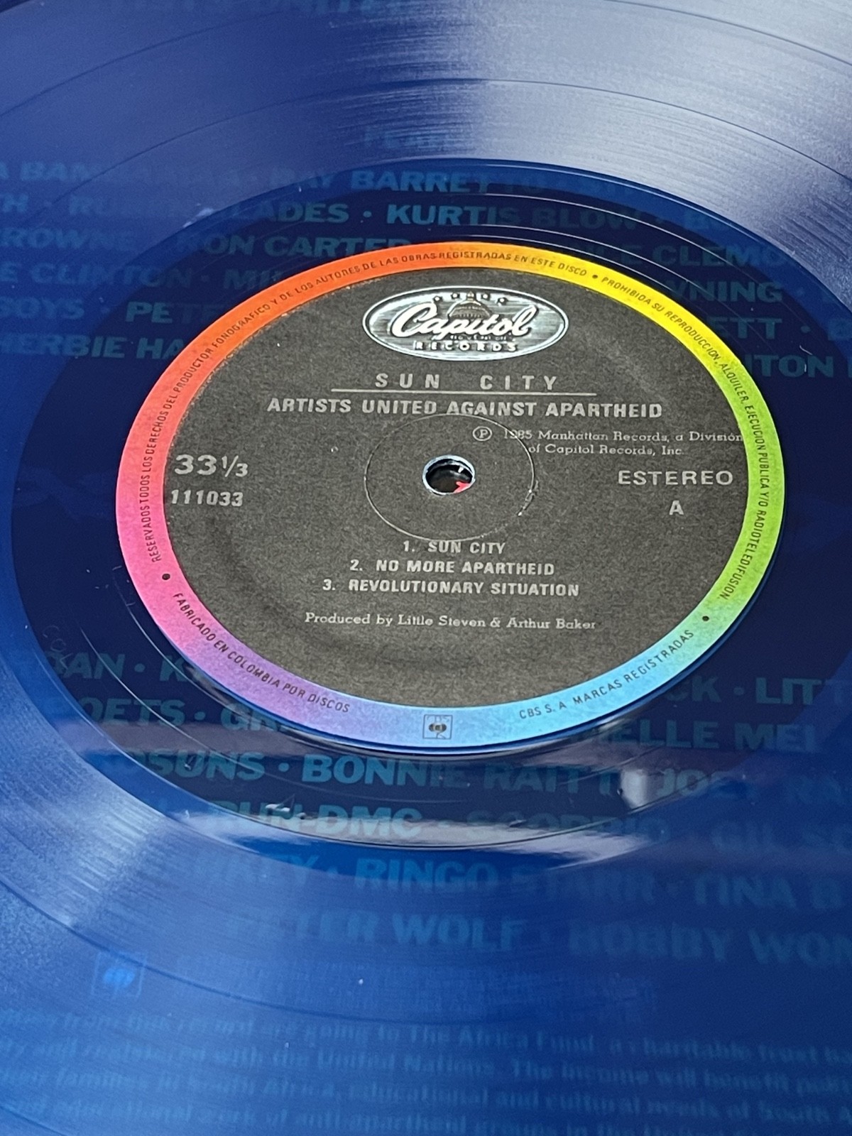 Artists United Against Apartheid ‎– Sun City – Bono, Keith Richards BLUE Vinyl