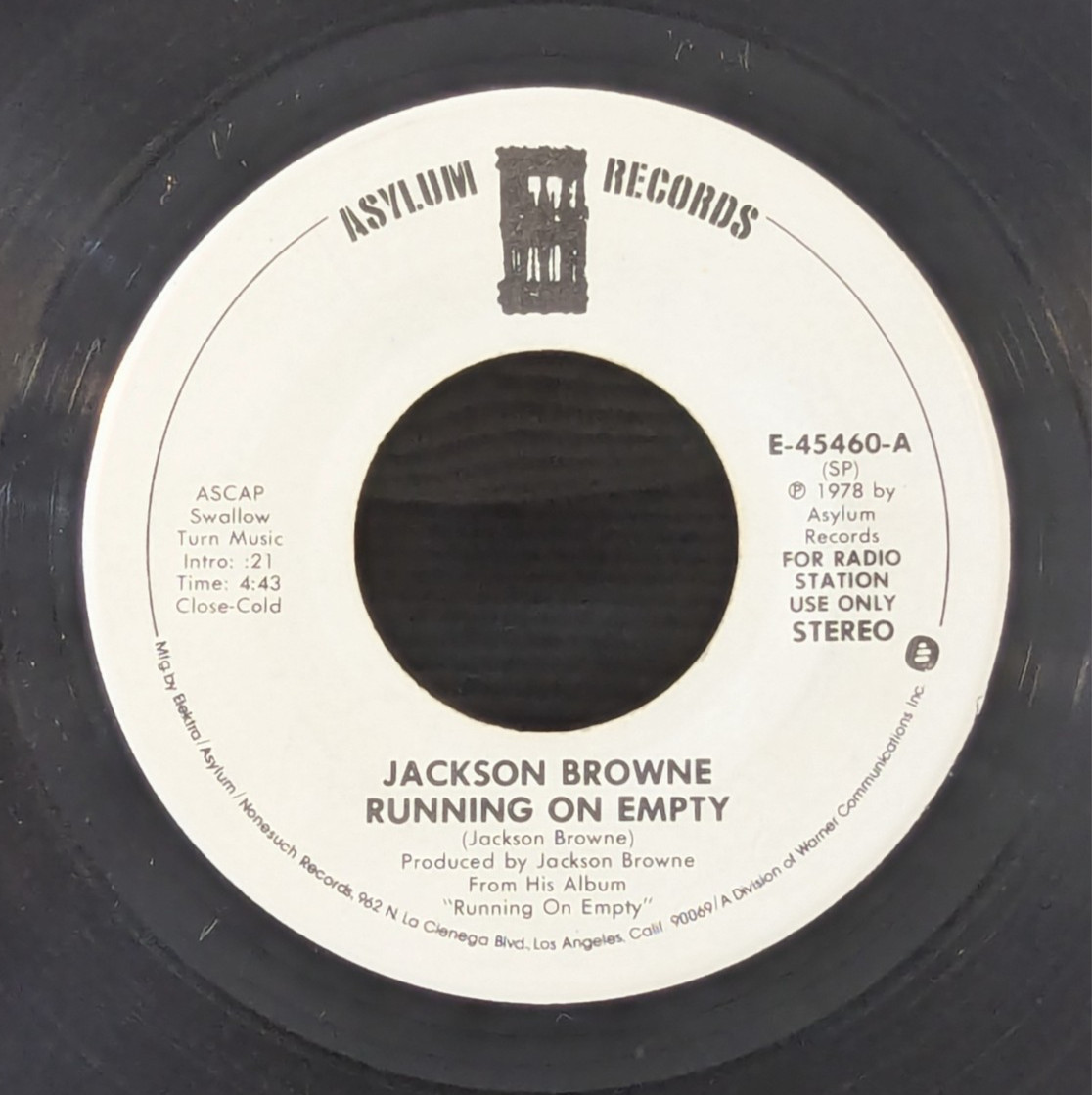 Jackson Browne ~ Running on Empty MONO/Stereo PROMO 1978 45RPM NMint!