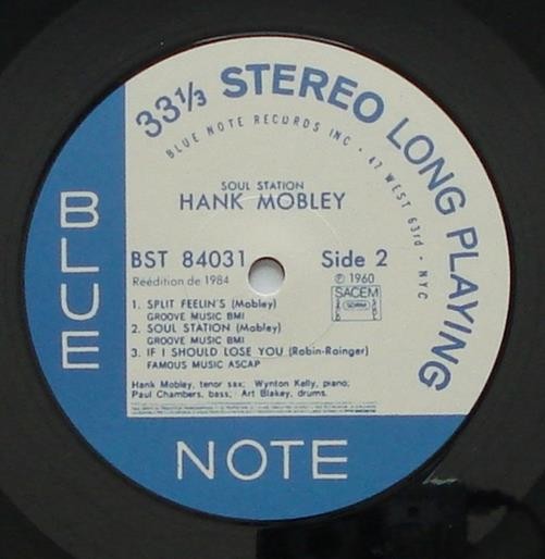HANK MOBLEY Soul Station VG++ BLUE NOTE 1984 jazz vinyl album LP France