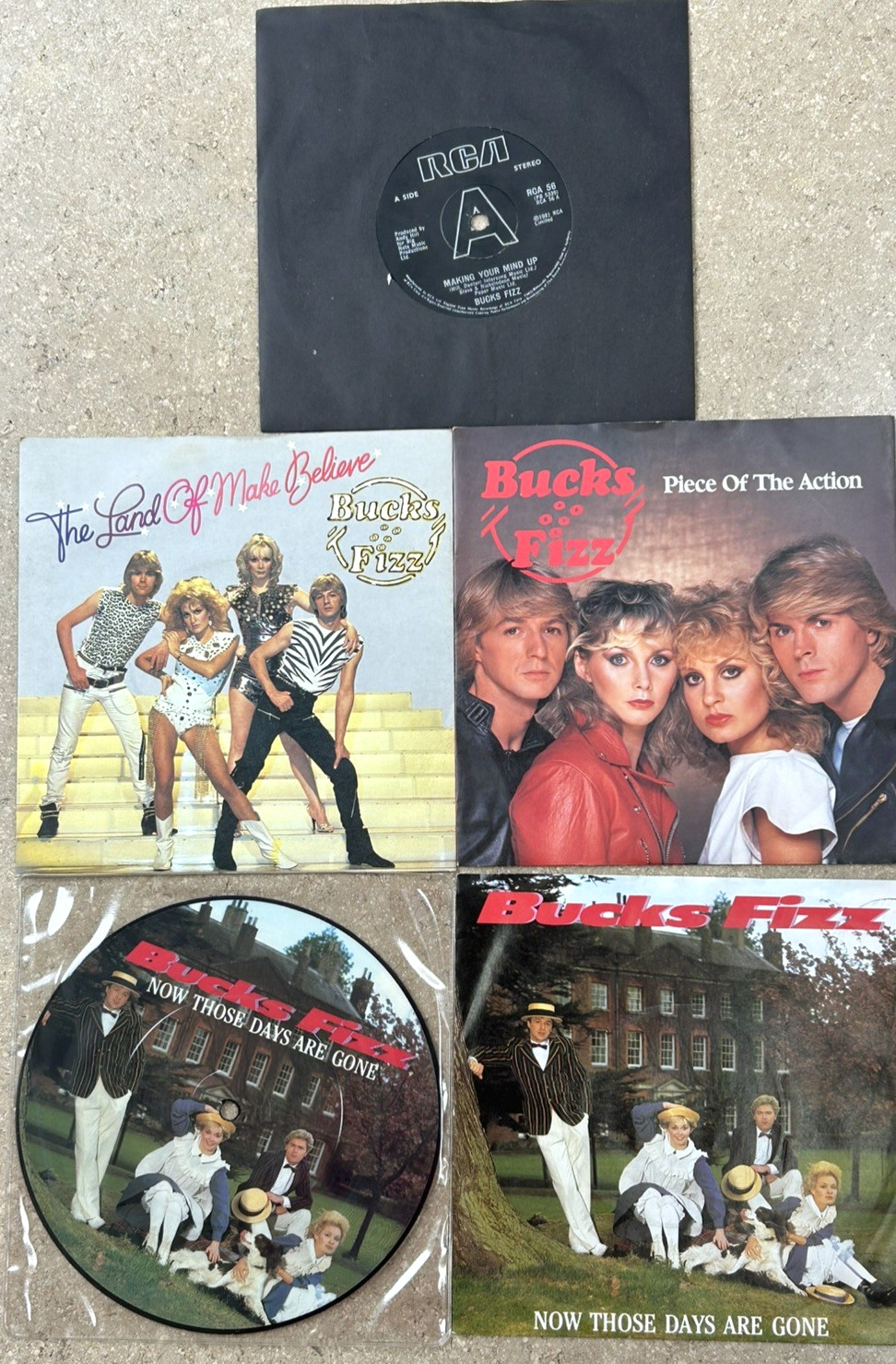 Job lot 5 x Bucks Fizz 7 inch vinyl singles & picture disc