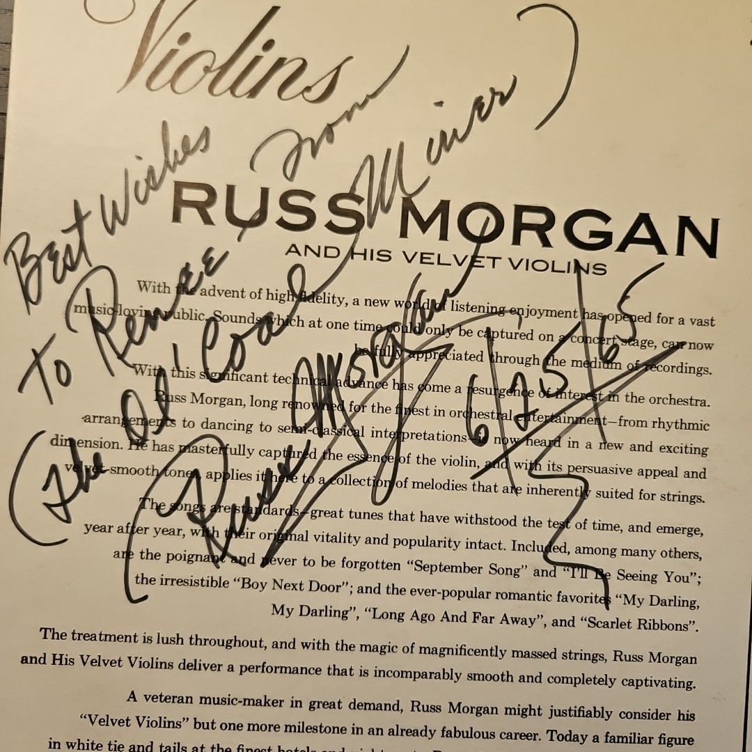 Russ Morgan Signed Autographed Velvet Violins Vinyl Record LP