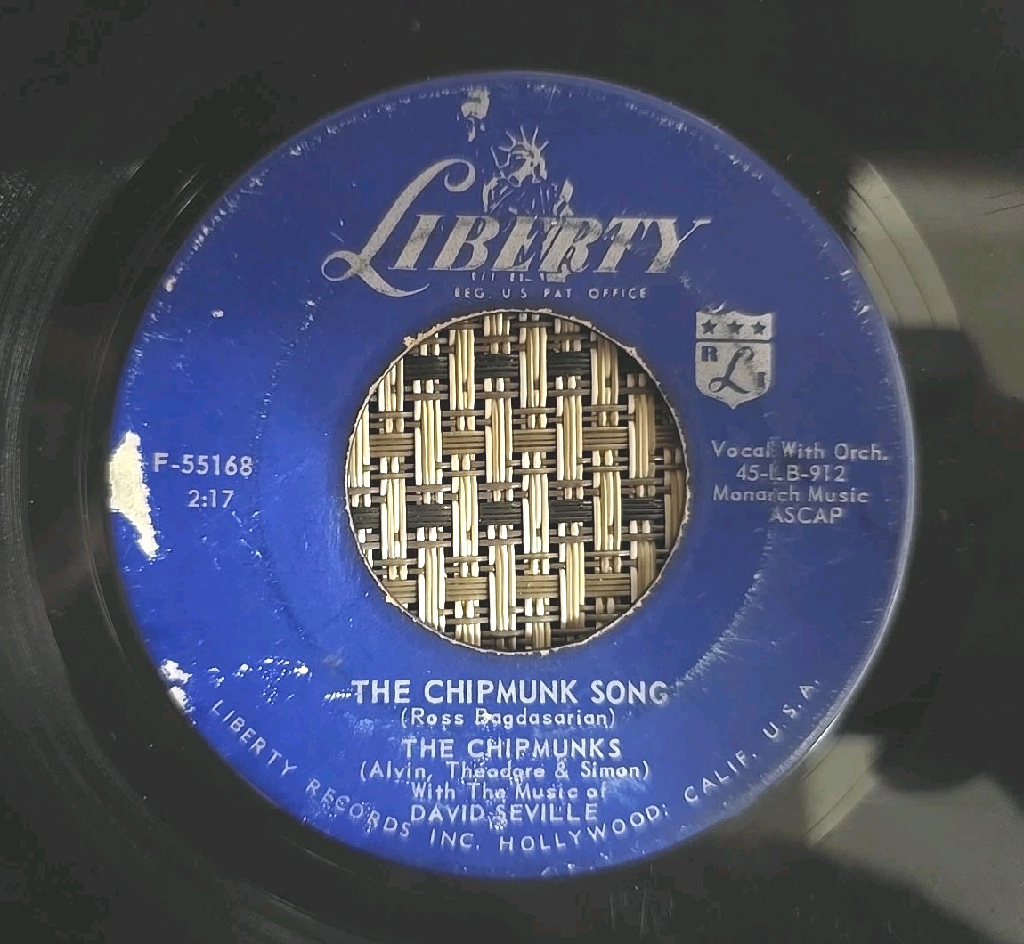 Liberty Record F-55168 1958 Music David Seville Chipmunk Song Almost Good ~ FAIR