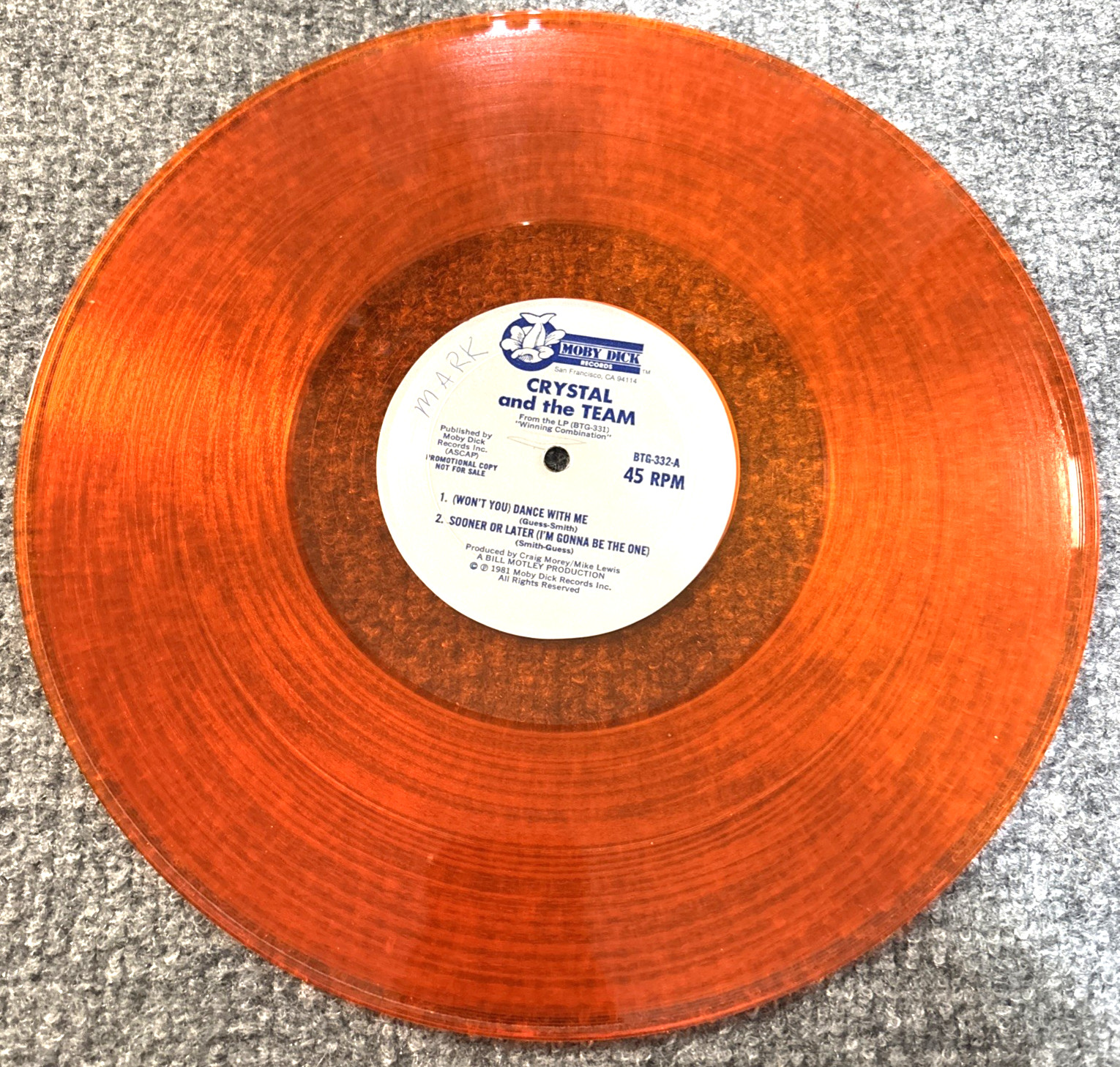 Moby Dick Records Orange Vinyl LPCrystal and the Team Winning Combination 45 RPM