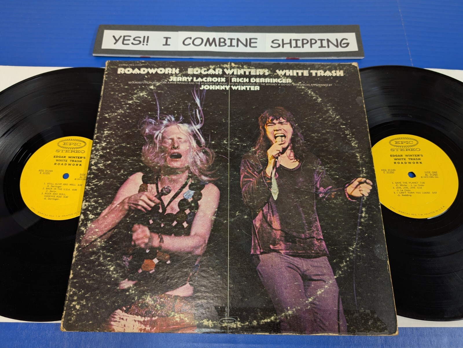 Edgar Winter’s White Trash Roadwork 1972 Double LP Rick Derringer VG VINYL READ
