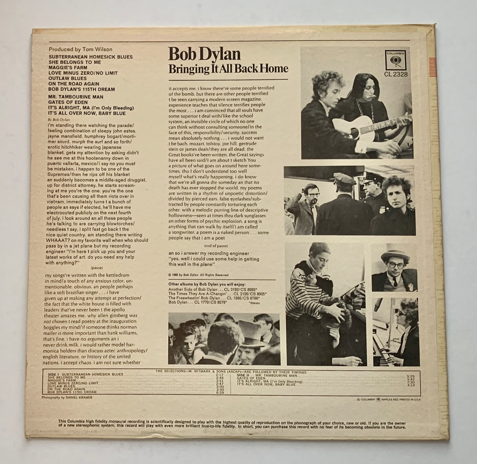 BOB DYLAN Bringing It All Back Home NM- COLUMBIA ’65 MONO ‘360 sound’ vinyl LP