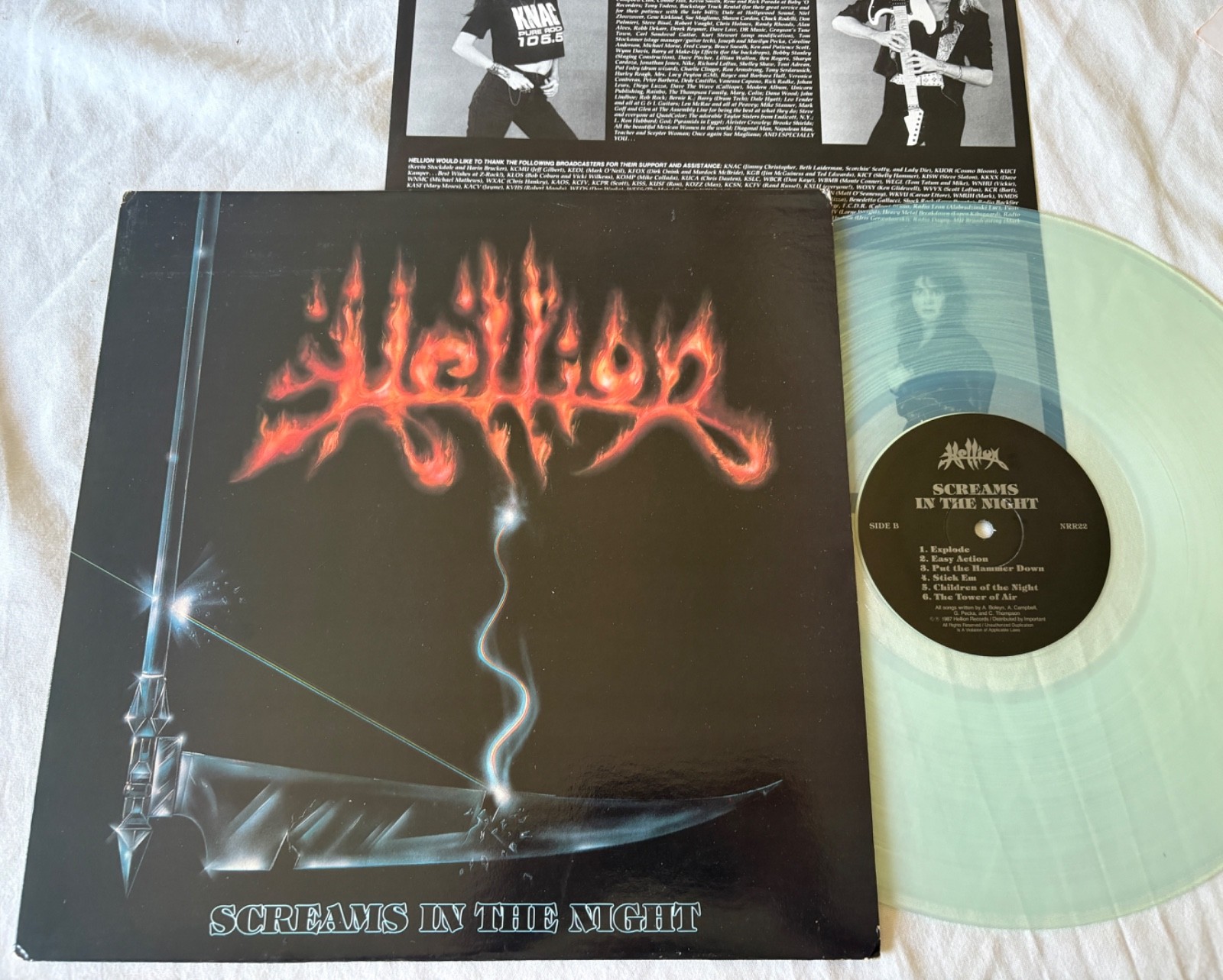 RARE METAL Hellion – Screams In The Night LP Insert (VG++) [Ltd Ed Clear Vinyl]