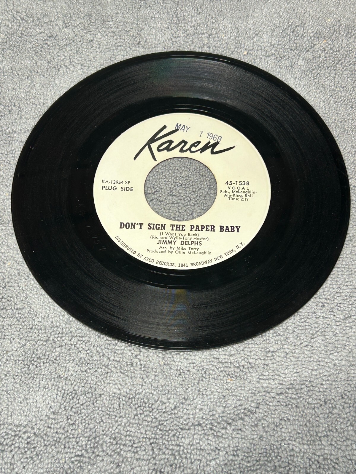Jimmy Delphs – Don’t Sign the Paper Baby – Karen – VG+ – One-Sided Promo