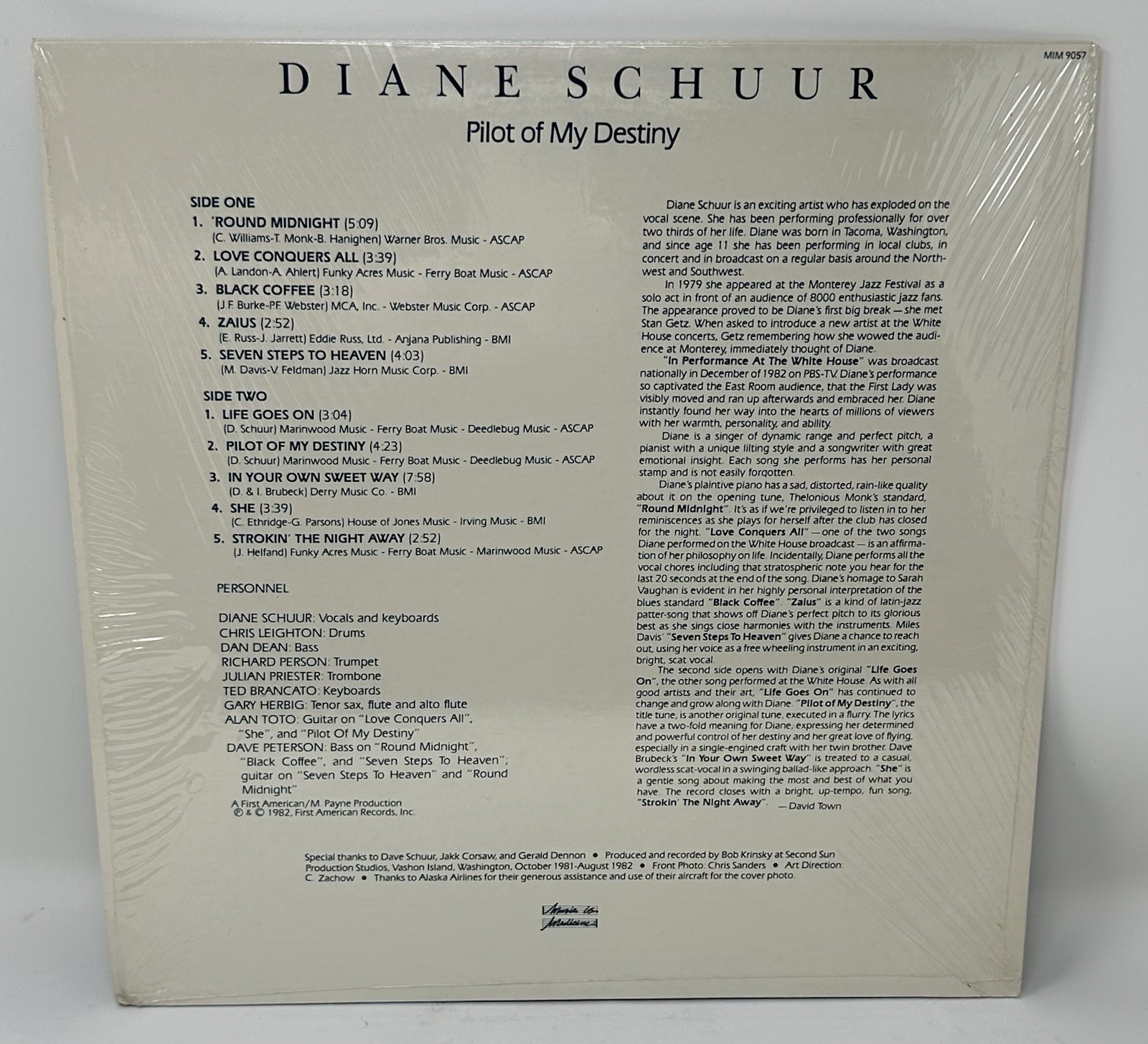 Diane Schuur Pilot Of My Destiny 1982 LP Music Is Medicine Vocal Jazz Near Mint