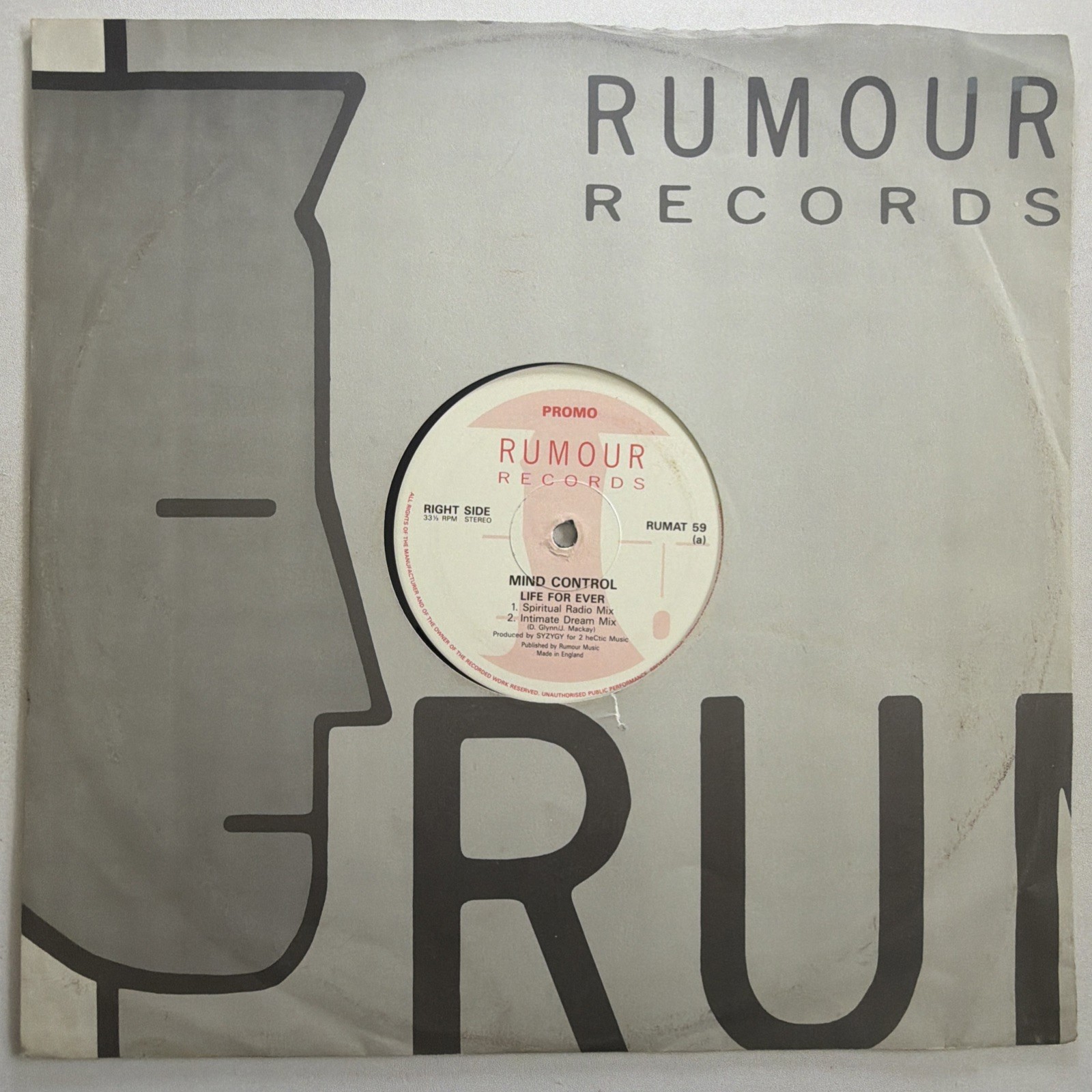Mind Control – Life For Ever (12″, Promo) Trance Techno Vinyl Record 1992 EX/VG