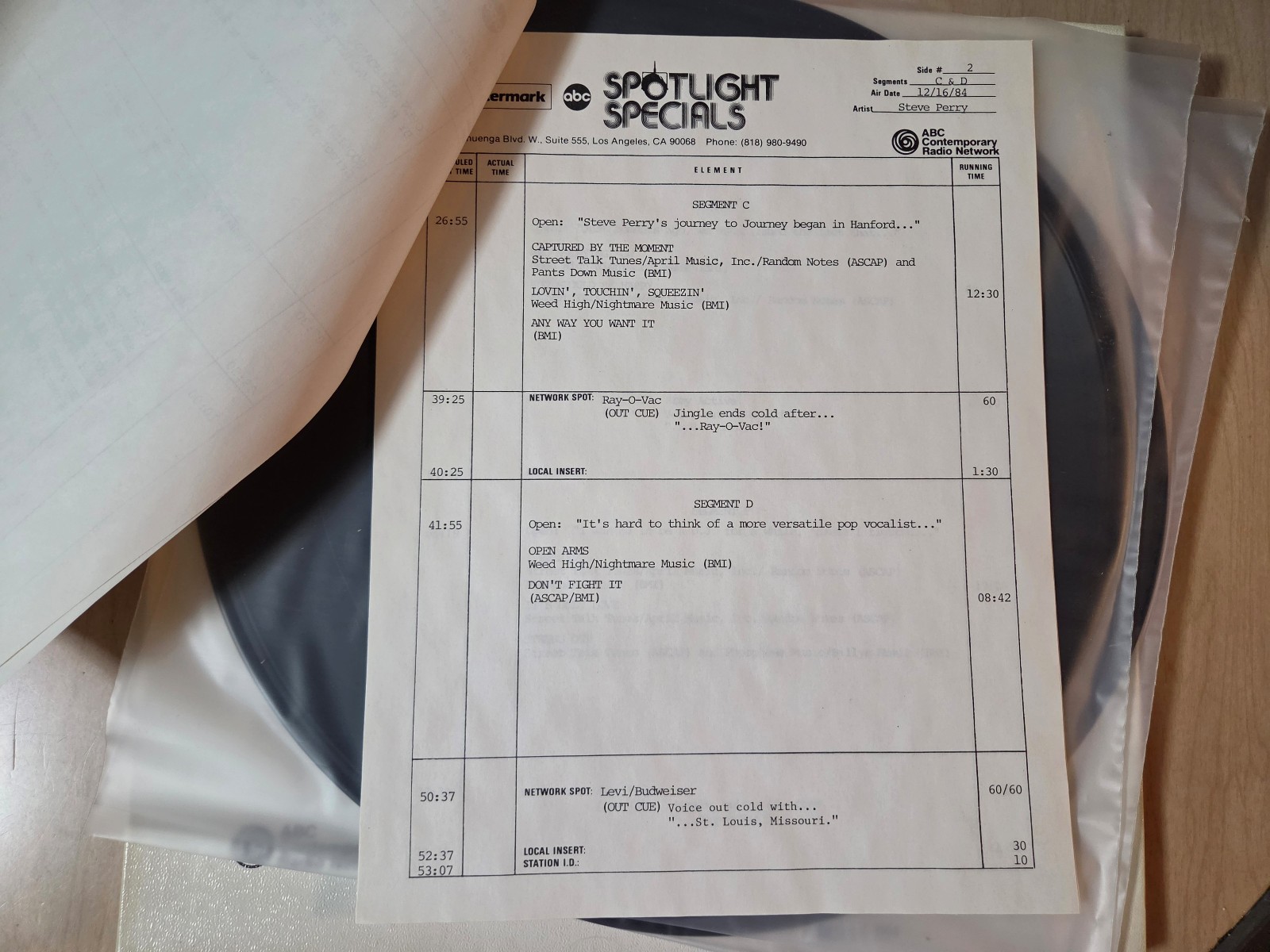 Steve Perry (Journey) ABC Watermark Spotlight Specials 2 LP Radio Promo Box