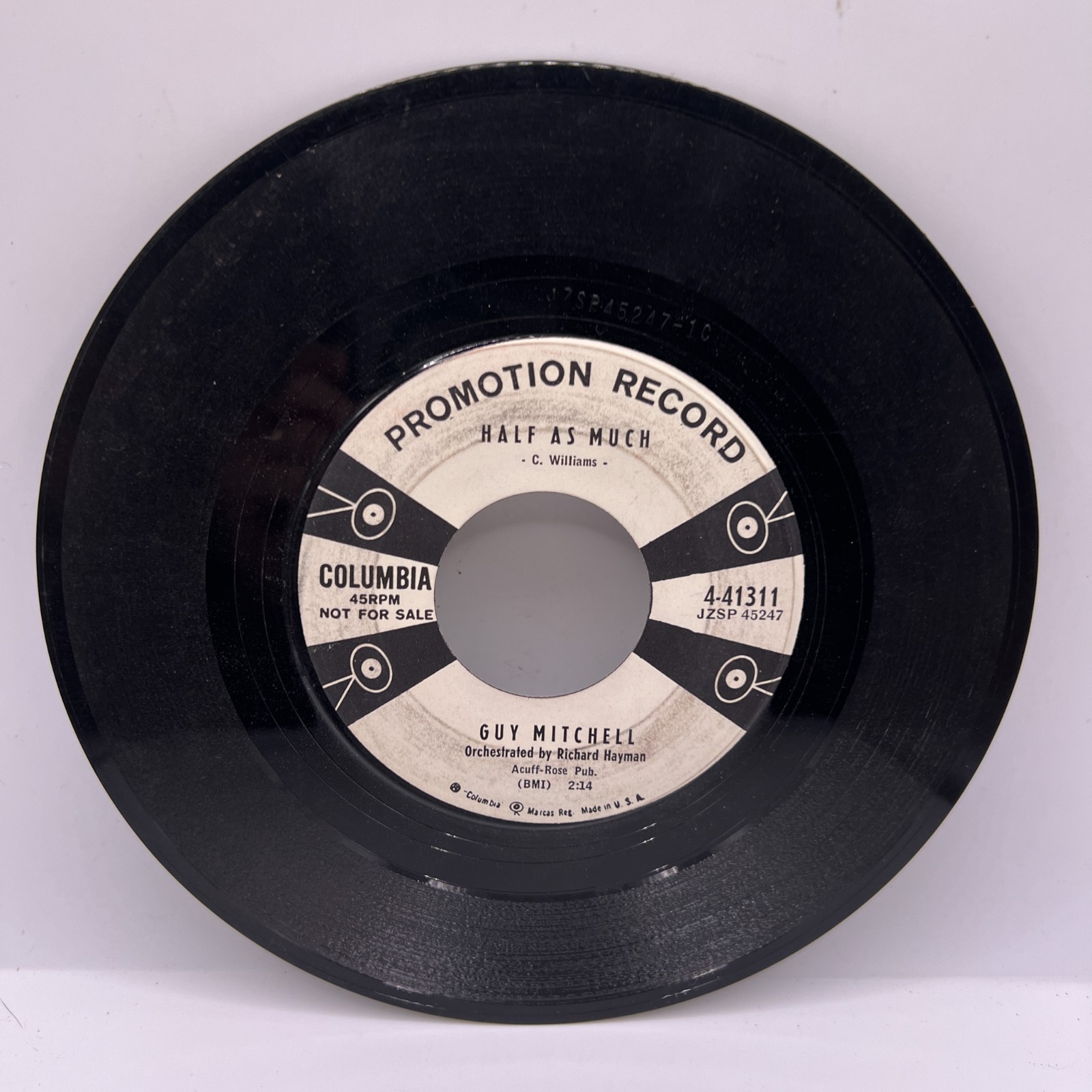 Vinyl 45 Record – Guy Mitchell – Guilty Heart / Half As Much (Promo)