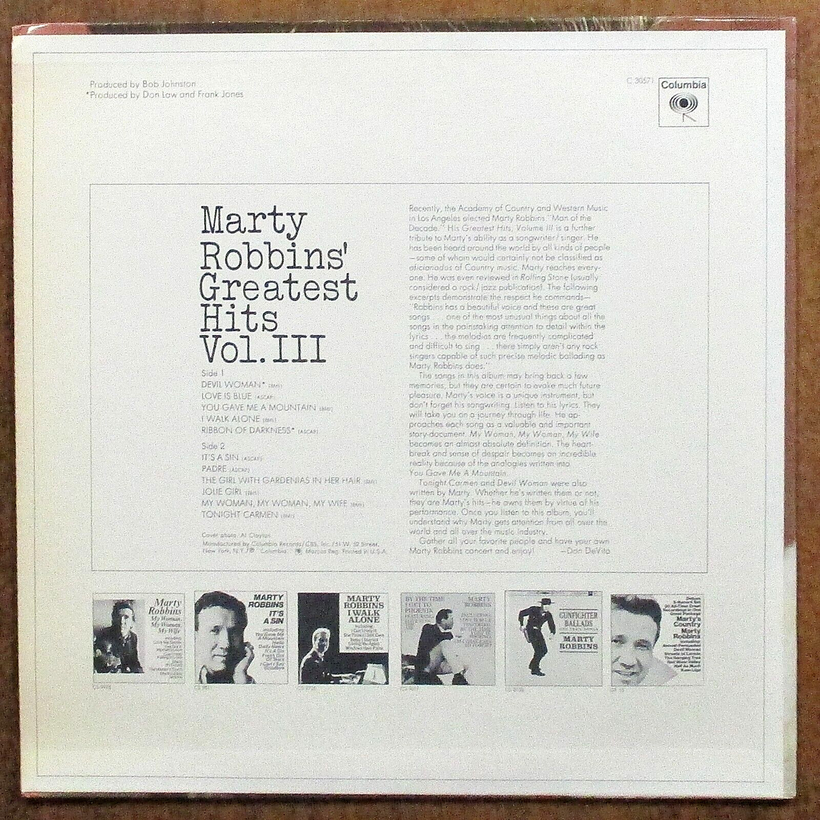 Marty Robbins “Greatest Hits” Volume III LP Columbia PC 30571