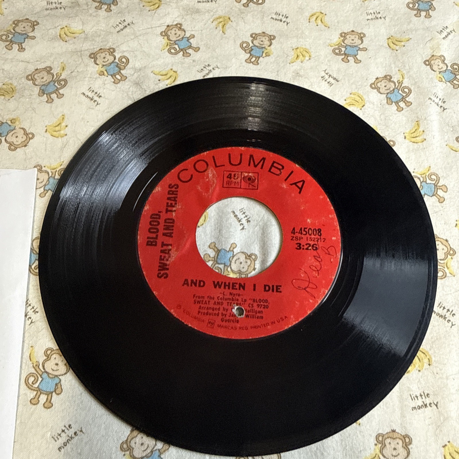 Blood, Sweat and Tears NM 45 rpm “And When I Die” Columbia Records #4-45008