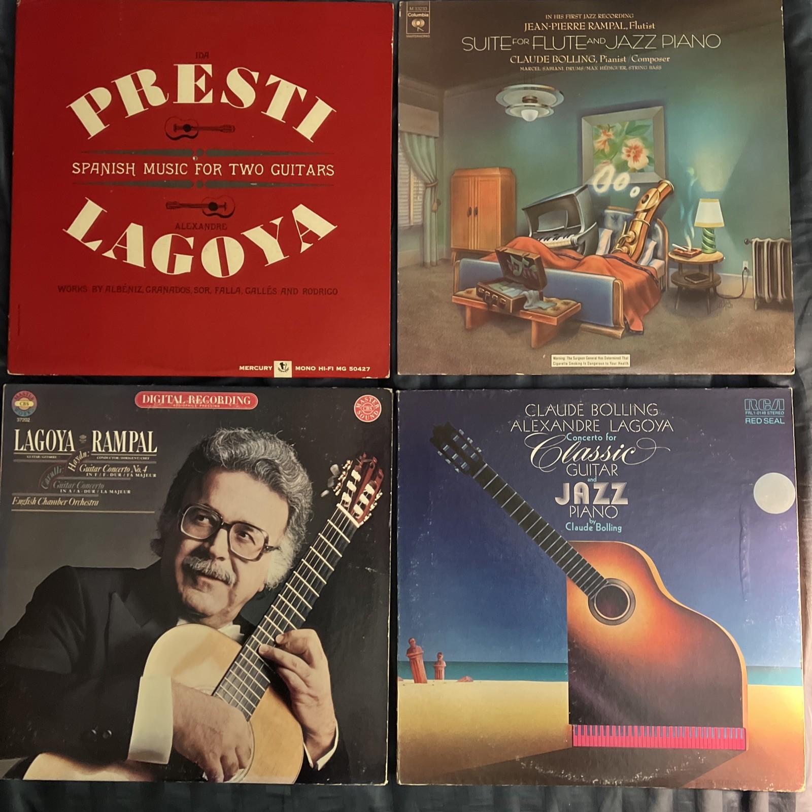 Lot Of 4 LPs Lagoya, Rampal, Bolling Presti Guitar Piano Jazz Classical Vinyl