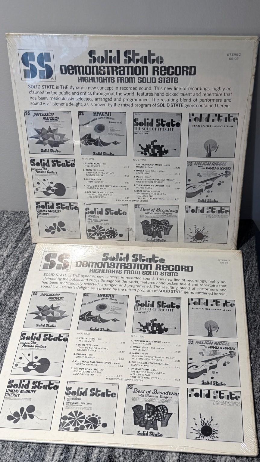 2 NEW Sealed Solid State Demonstration Record LP 12″ Stereo SS92 Jazz