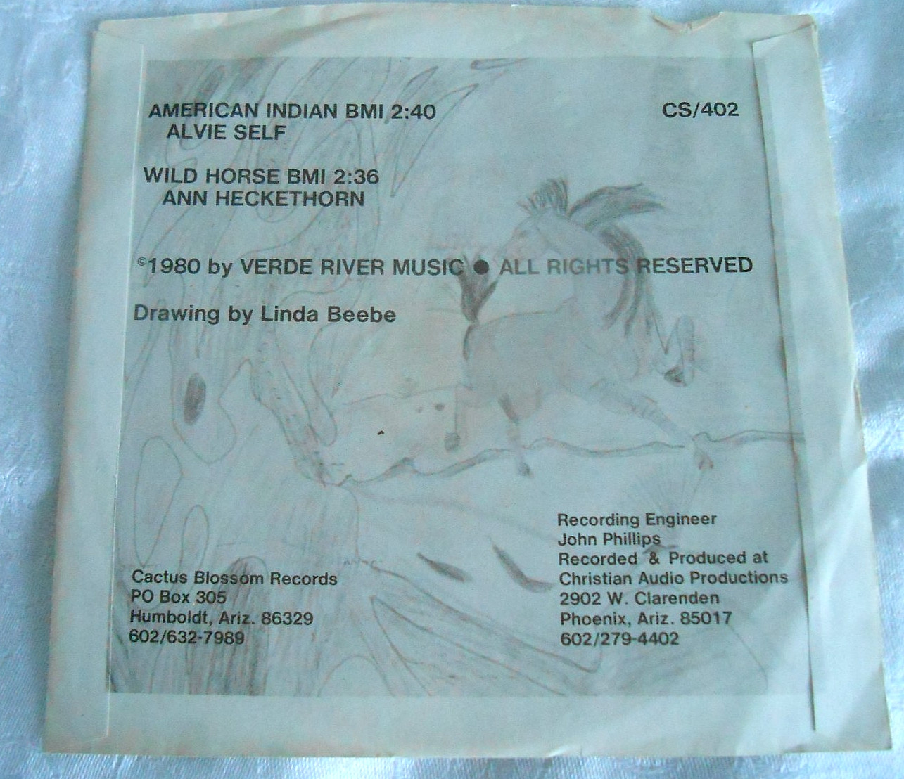ALVIE SELF American Indian 45 NM w/PS ultra rare private country SIGNED??