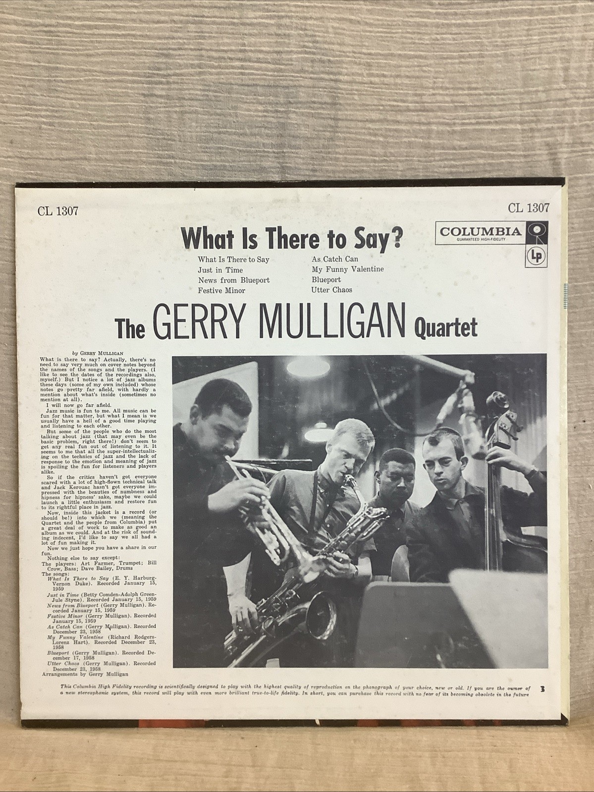 Gerry Mulligan Quartet ‎– What Is There To Say? (Columbia LP)