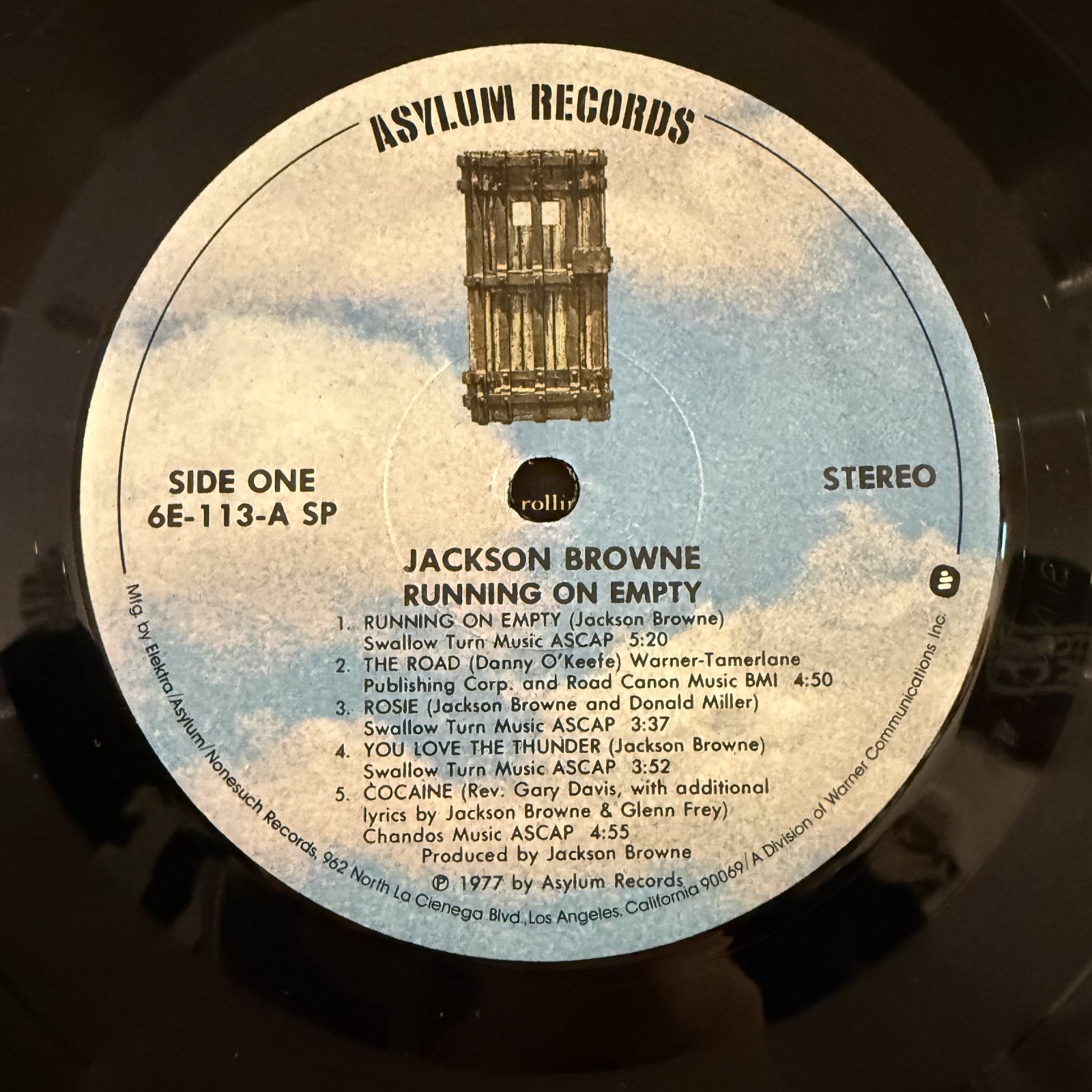 Jackson Browne Running on Empty Vinyl LP Asylum 6E-113 VG+ 1st Pressing Load Out