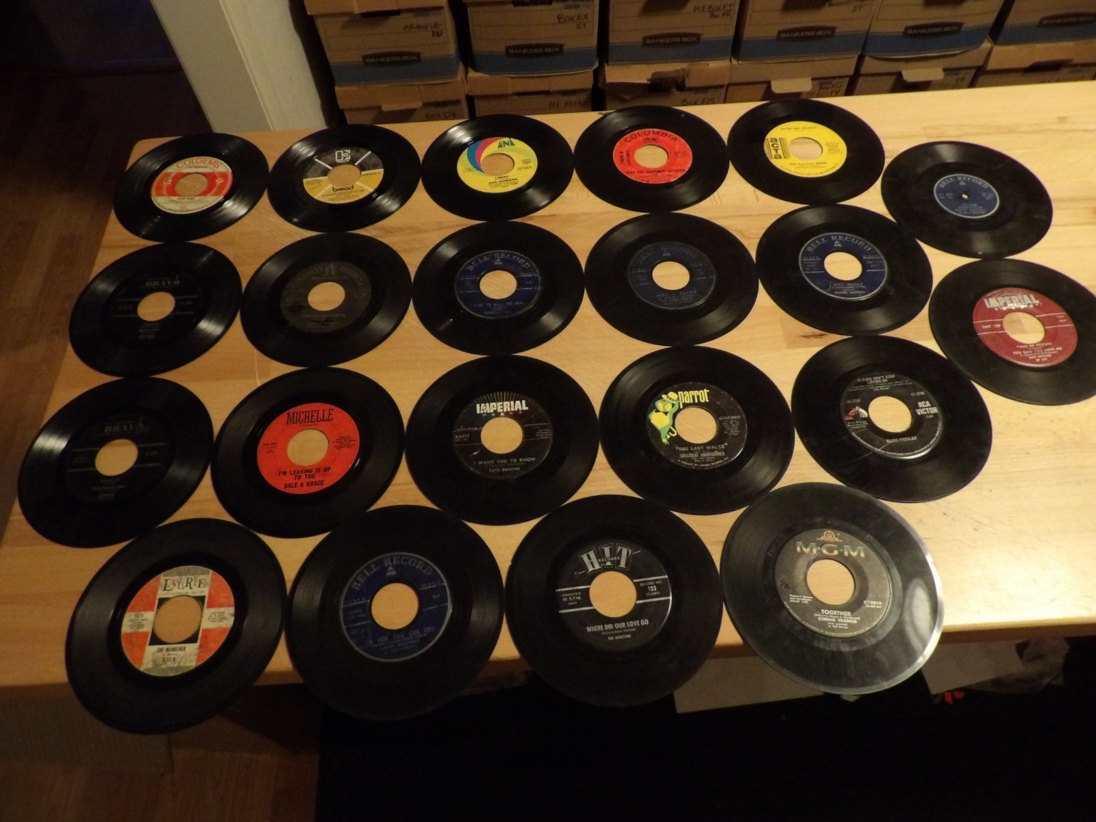 VTG 45 rpm records lot of 40 Various 60’s 70’s 80’s Classic Rock Pop Elvis Bread