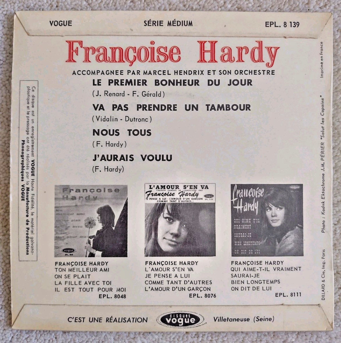 Francoise Hardy 3x Vogue EPs Le Premier Bonheur du Jour++ 1962/3 VG/VG(+)
