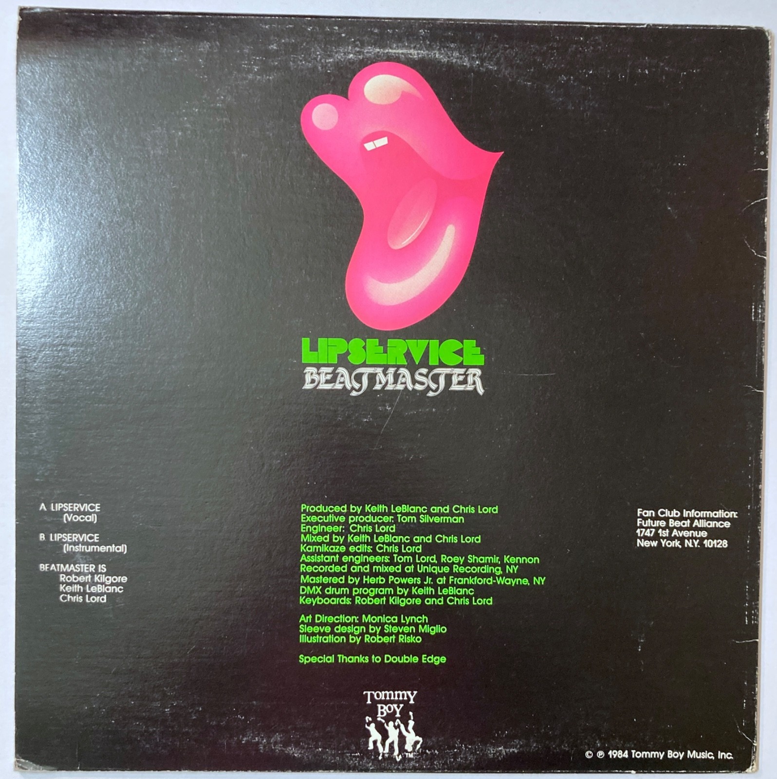 BEATMASTER Lipservice 1984 DEBUT 12″ Single on Tommy Boy #842 ELECTRONIC HIP HOP