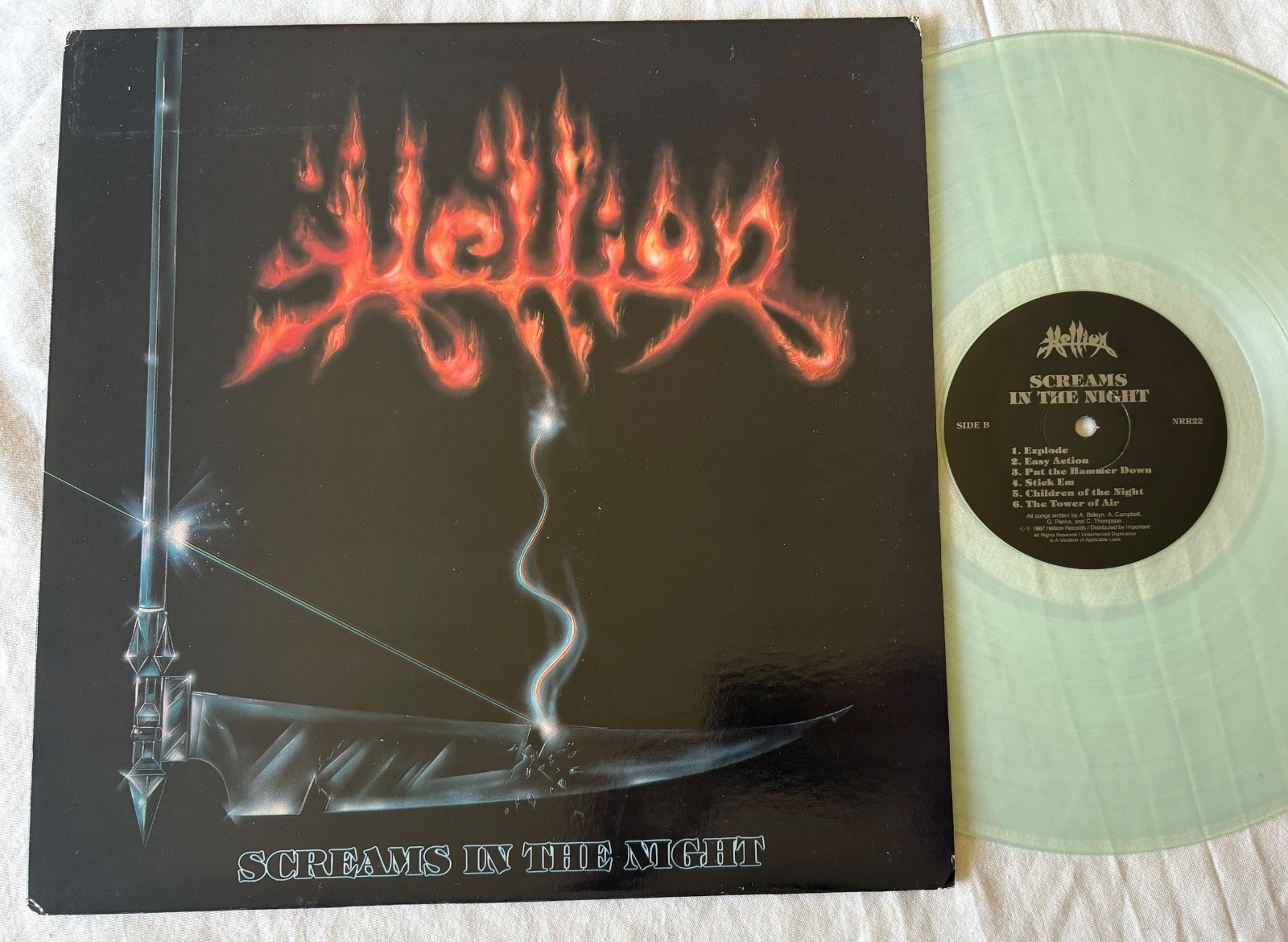 RARE METAL Hellion – Screams In The Night LP Insert (VG++) [Ltd Ed Clear Vinyl]