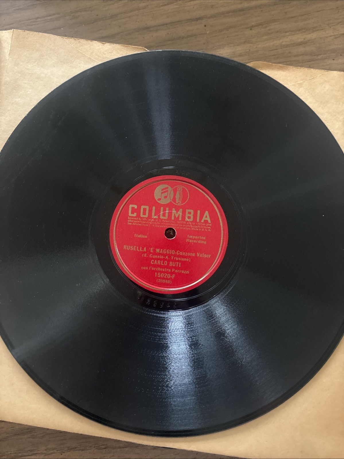 Vintage 10 Inch 3 Columbia Records Carlo Buti Italian Record 14987-F 78rpm