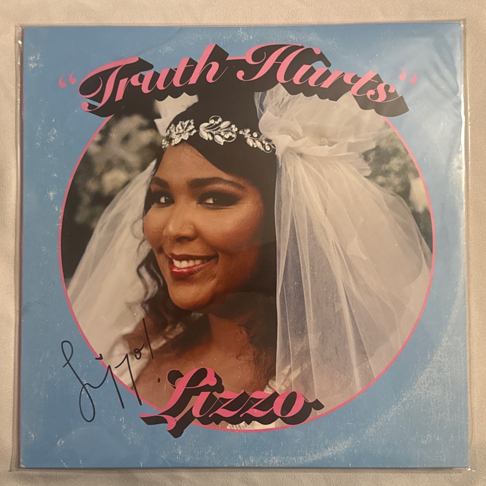 LP Vinyl – LIZZO Truth Hurts 12″ – Signed / Autographed Baby Blue DAMAGE JACKET