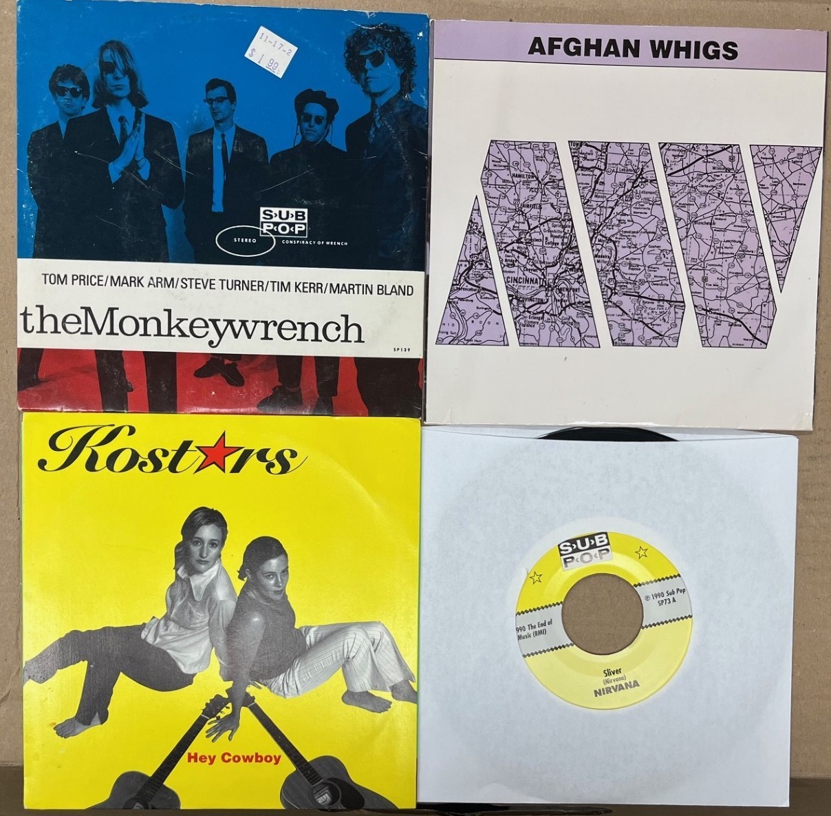 ALT ROCK/GRUNGE 7″ SINGLE LOT – NIRVANA/AFGHAN WHIGS/MONKEYWRENCH/KOSTARS sliver