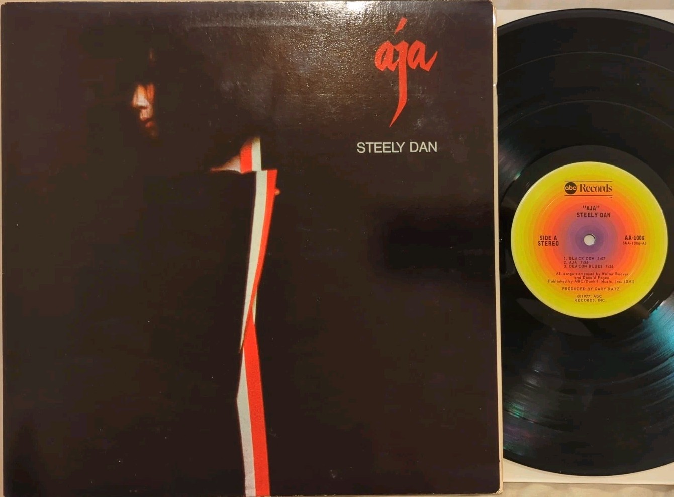 STEELY DAN: Aja Vinyl Record Album LP 1977 AA-1006, Lyric, Seam Split Back Cover