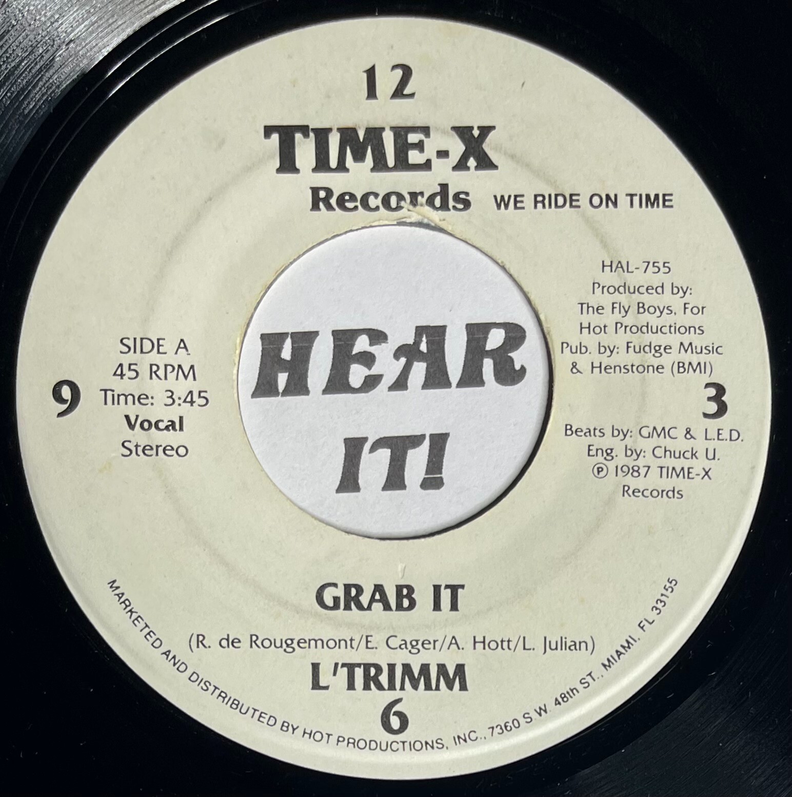 Old School 80s Hip Hop Electro 45 L’TRIMM Grab It TIME-X hear