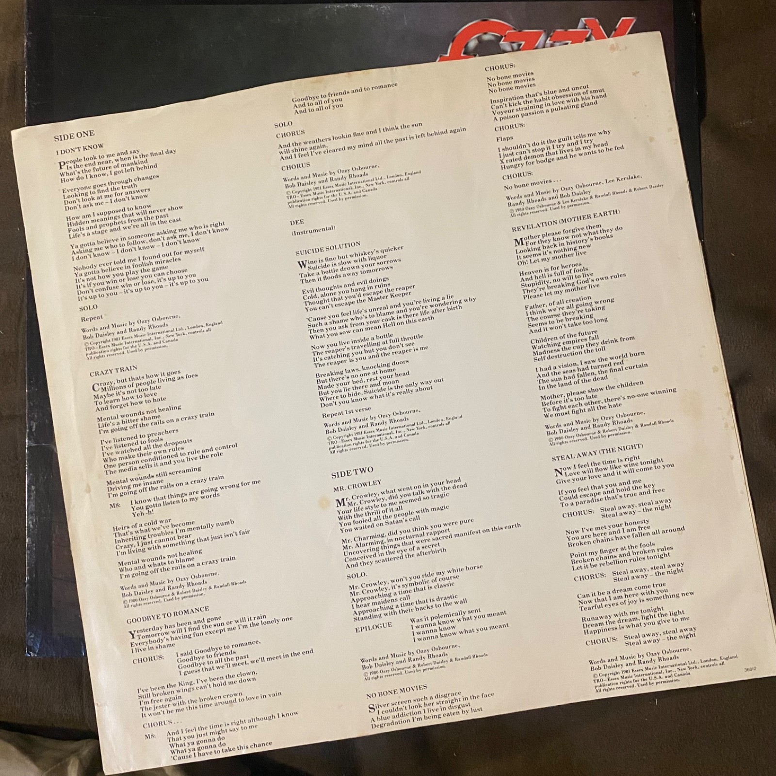 OZZY OSBOURNE Blizzard of Ozz – 1981 1st Press Jet LP w/ Inner BEAUTIFUL NM DISC